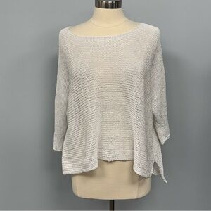 ALEMBIKA Knit Mesh Pullover Sweater Size M White Shimmer Lagenlook Oversized